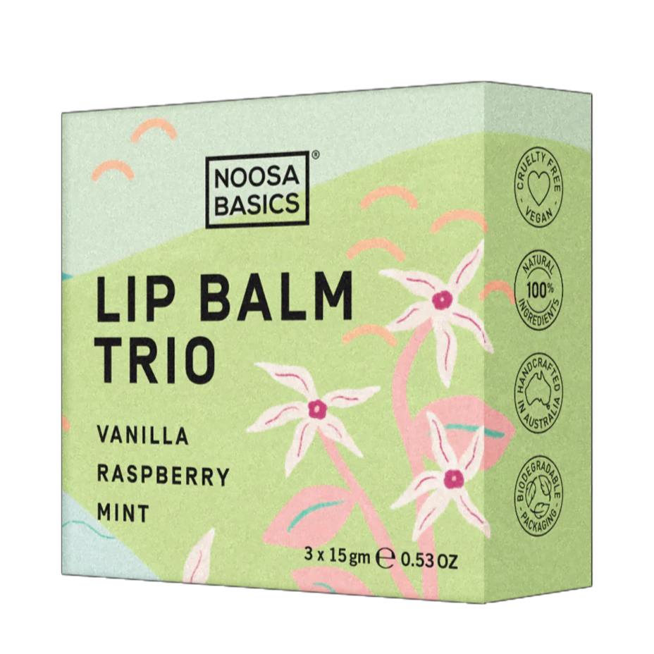 Lip Balm Trio - Vanilla, Raspberry, Mint