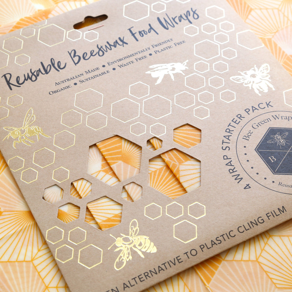 Beeswax Food Wrap, 4 Wrap Starter Pack (S, M, L, XL)